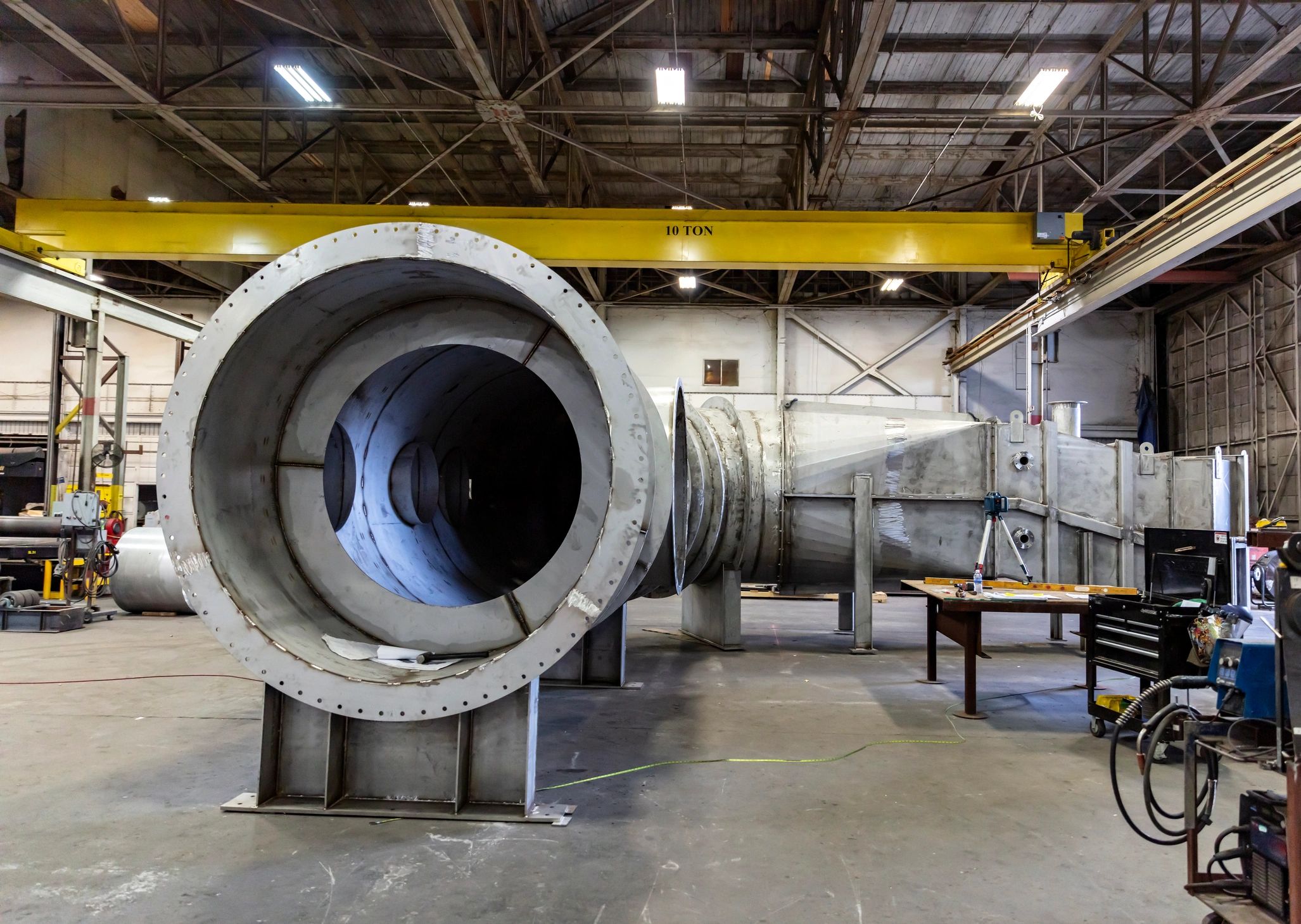 Large fabricated metal component in an industrial workshop