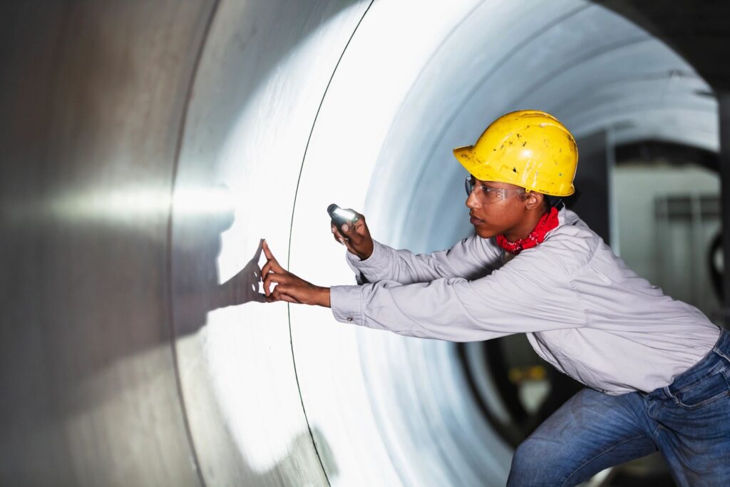 African-American woman in metal fabrication factory